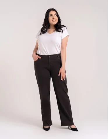 Jeansy - Jeansy damskie Wide Leg wygodne z wysokim stanem i z szeroką nogawką BRĄZOWY - produkt 1