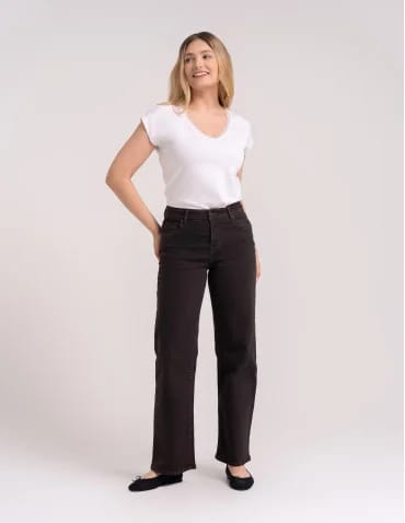 Jeansy damskie Wide Leg wygodne z wysokim stanem i z szeroką nogawką - BRĄZOWY