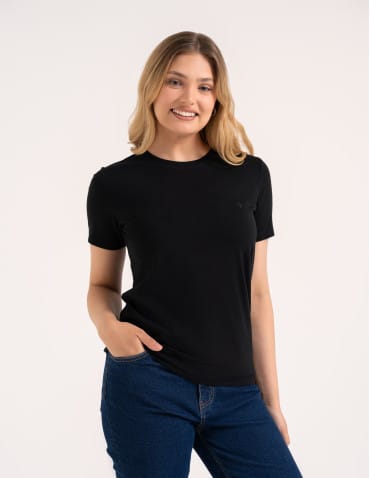 Koszulki i T-shirty - Koszulka damska bawełna Premium T-shirt dekolt okrągły CZARNY - produkt 3