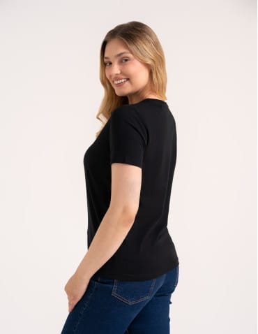 Koszulki i T-shirty - Koszulka damska bawełna Premium T-shirt dekolt okrągły CZARNY - produkt 4