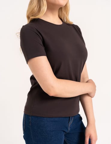 Koszulki i T-shirty - Koszulka damska bawełna Premium T-shirt dekolt okrągły BRĄZOWY - produkt 4