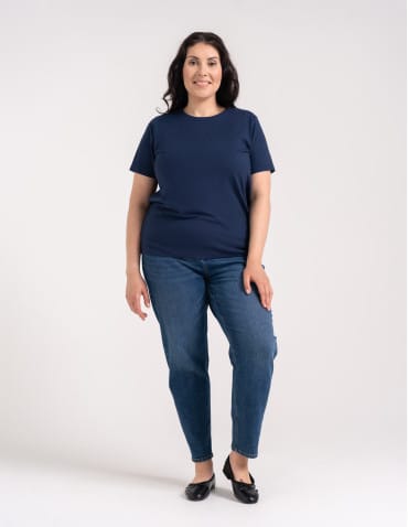 Koszulki i T-shirty - Koszulka damska bawełna Premium T-shirt dekolt okrągły GRANATOWY - produkt 1