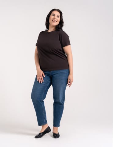 Koszulki i T-shirty - Koszulka damska bawełna Premium T-shirt dekolt okrągły BRĄZOWY - produkt 9