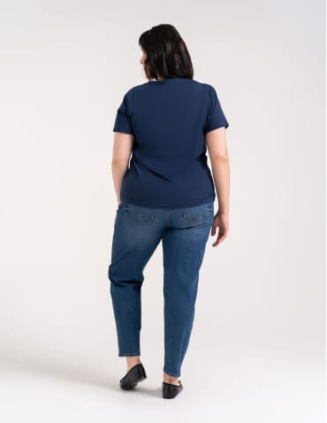 Koszulki i T-shirty - Koszulka damska bawełna Premium T-shirt dekolt okrągły GRANATOWY - produkt 3