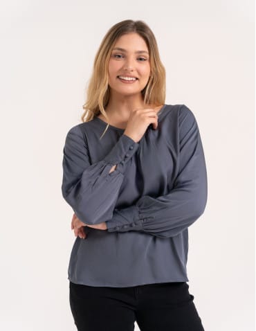 Bluzki z długim rękawem - Bluzka elegancka damska 100% wiskoza z długim rękawem SZARY - produkt 1