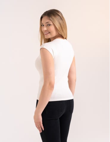 Bluzki i koszule - Bluzka damska prążkowana z krótkim rękawem cap sleeve BIAŁY - produkt 5