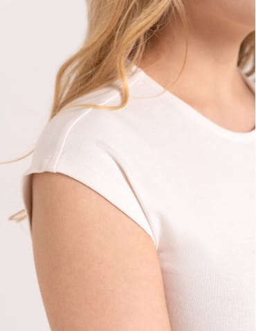 Bluzki i koszule - Bluzka damska prążkowana z krótkim rękawem cap sleeve BIAŁY - produkt 6