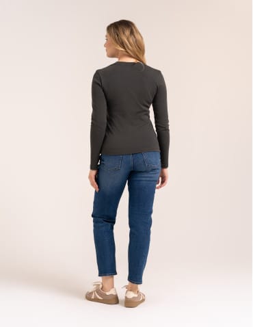 Bluzki z długim rękawem - Bawełniana bluzka damska gładka longsleeve z długim rękawem BRĄZOWY - produkt 5