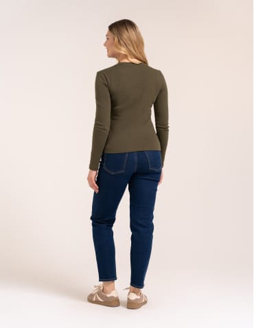 Bluzki z długim rękawem - Bawełniana bluzka damska gładka longsleeve z długim rękawem ZIELONY - produkt 3