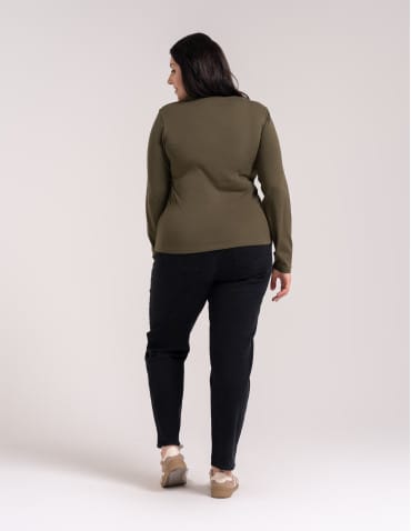 Bluzki z długim rękawem - Bawełniana bluzka damska gładka longsleeve z długim rękawem ZIELONY - produkt 11
