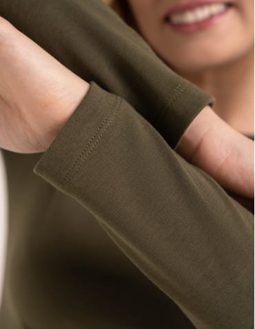 Bluzki z długim rękawem - Bawełniana bluzka damska gładka longsleeve z długim rękawem ZIELONY - produkt 2