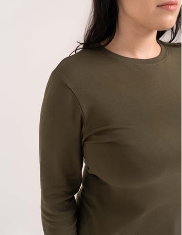 Bluzki z długim rękawem - Bawełniana bluzka damska gładka longsleeve z długim rękawem ZIELONY - produkt 10