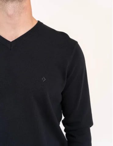 Męski sweter 100% bawełniany klasyczny o prostym kroju - CZARNY - produkt 2