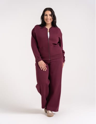 Bluzy damskie - Wygodna bluza damska rozpinana bawełniana z kieszeniami BORDOWY - produkt 14