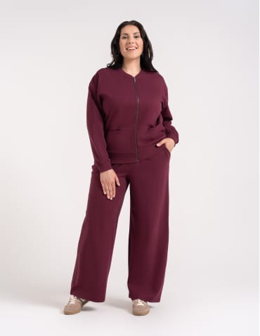 Bluzy damskie - Wygodna bluza damska rozpinana bawełniana z kieszeniami BORDOWY - produkt 15