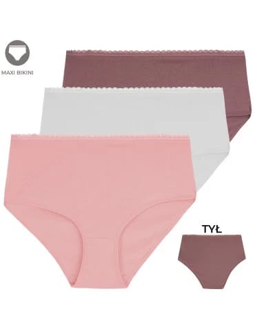 Majtki damskie z wysokim stanem zestaw bawełniane bikini gładkie 3-pak