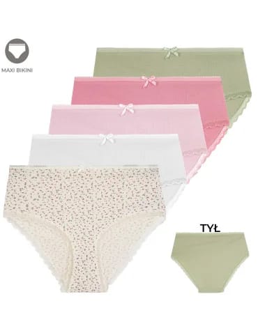 Majtki z wysokim stanem damskie bawełniane z kokardką wygodne maxi bikini 5-pak