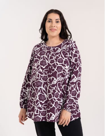 Bluzki z długim rękawem - Bluzka damska elegancka z naturalnej wiskozy o kroju oversize WZÓR 2 - produkt 7