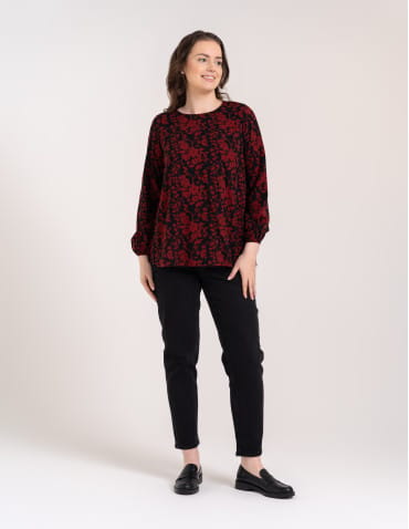 Bluzki z długim rękawem - Bluzka damska elegancka z naturalnej wiskozy o kroju oversize WZÓR 1 - produkt 8