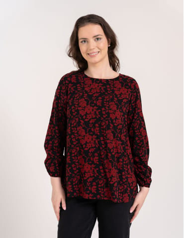 Bluzki z długim rękawem - Bluzka damska elegancka z naturalnej wiskozy o kroju oversize WZÓR 1 - produkt 4
