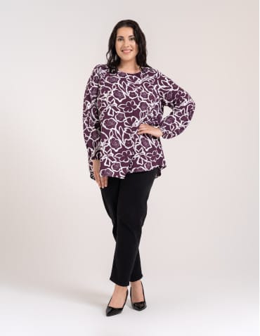 Bluzki z długim rękawem - Bluzka damska elegancka z naturalnej wiskozy o kroju oversize WZÓR 2 - produkt 13
