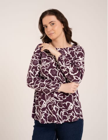 Bluzki z długim rękawem - Bluzka damska elegancka z naturalnej wiskozy o kroju oversize WZÓR 2 - produkt 6