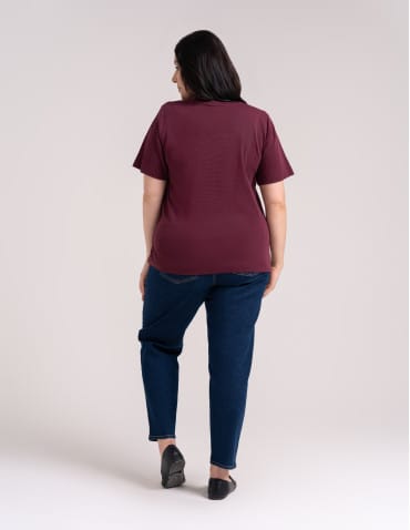 Bluzki z krótkim rękawem - Bluzka damska oversize bawełniana z aplikacją kwiatową krótki rękaw wygodny luźny t-shirt damski FIOLETOWY - produkt 4