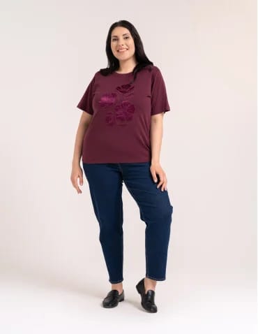 Bluzka damska oversize bawełniana z aplikacją kwiatową krótki rękaw wygodny luźny t-shirt damski