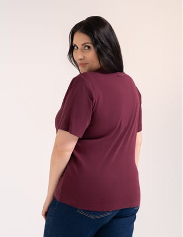Bluzki z krótkim rękawem - Bluzka damska oversize bawełniana z aplikacją kwiatową krótki rękaw wygodny luźny t-shirt damski FIOLETOWY - produkt 5