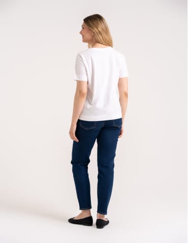 Bluzki z krótkim rękawem - Bluzka damska kimono bawełniana krój boxy z opadającym rękawem delikatny nadruk kwiatowy luźny t-shirt damski BIAŁY - produkt 4