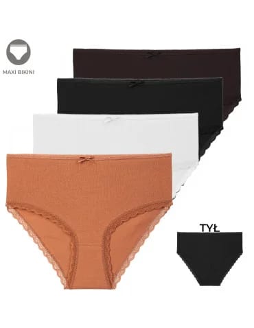 Majtki damskie bikini maxi z wysokim stanem z delikatną koronką