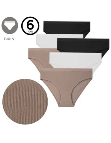 Figi bikini damskie prążkowane z bawełny komplet wygodnych majtek damskich S 6-pak - produkt 2