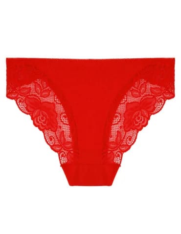 Majtki damskie figi bawełniane eleganckie z koronkowym tyłem - CZERWONY