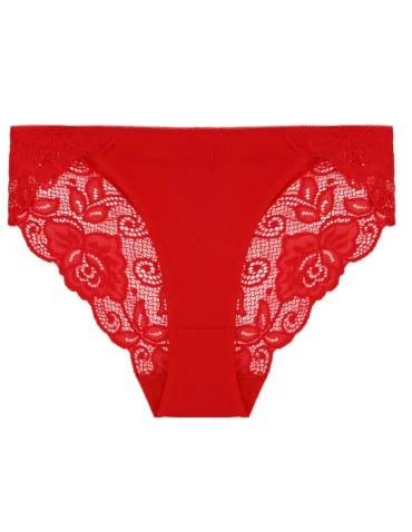 Majtki damskie figi bawełniane eleganckie z koronkowym tyłem - CZERWONY - produkt 2