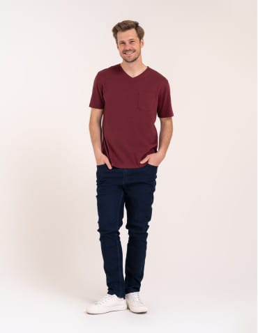 Koszulki z krótkim rękawem - Męski t-shirt bawełniany z dekoltem V na krótki rękaw z kieszonką BORDOWY - produkt 3
