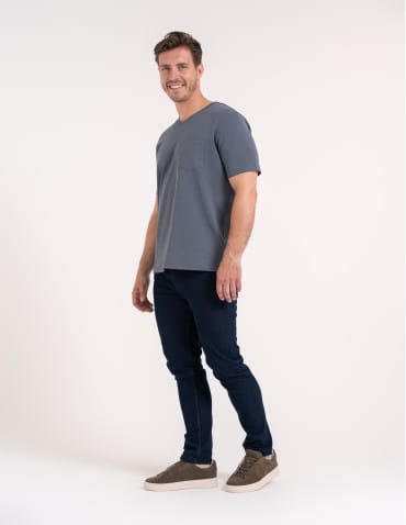 Koszulki z krótkim rękawem - Męski t-shirt bawełniany z dekoltem V na krótki rękaw z kieszonką SZARY - produkt 7