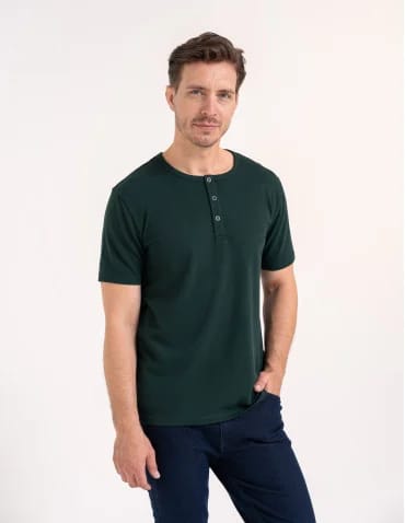 T-shirt męski bawełniany z guzikami henley koszulka z krótkim rękawem