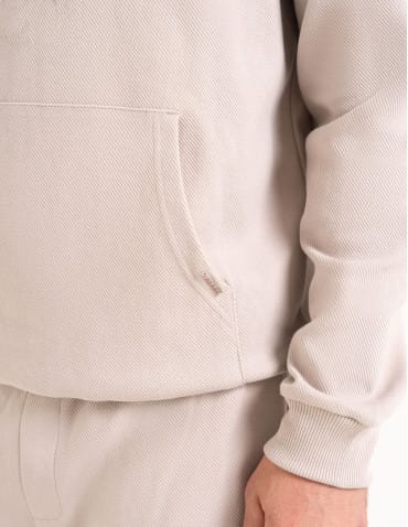 Bluzy męskie - Bluza męska bawełniana z kapturem i kieszenią BEŻOWY - produkt 3
