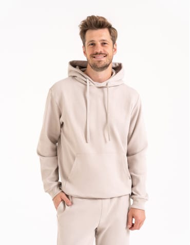 Bluzy męskie - Bluza męska bawełniana z kapturem i kieszenią BEŻOWY - produkt 7