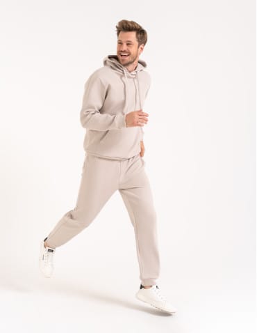Bluzy męskie - Bluza męska bawełniana z kapturem i kieszenią BEŻOWY - produkt 8