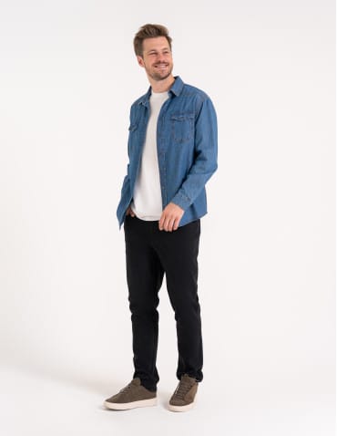 Mężczyzna - Koszula męska jeansowa denim klasyczna NIEBIESKI - produkt 4