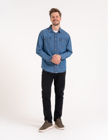Mężczyzna - Koszula męska jeansowa denim klasyczna NIEBIESKI - produkt 5