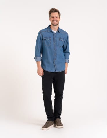 Mężczyzna - Koszula męska jeansowa denim klasyczna NIEBIESKI - produkt 10