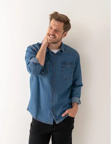 Koszula męska jeansowa denim klasyczna - NIEBIESKI