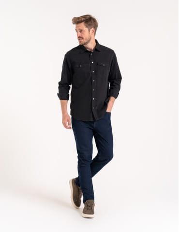 Mężczyzna - Koszula męska jeansowa denim klasyczna CZARNY - produkt 3