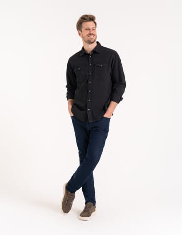 Mężczyzna - Koszula męska jeansowa denim klasyczna CZARNY - produkt 4