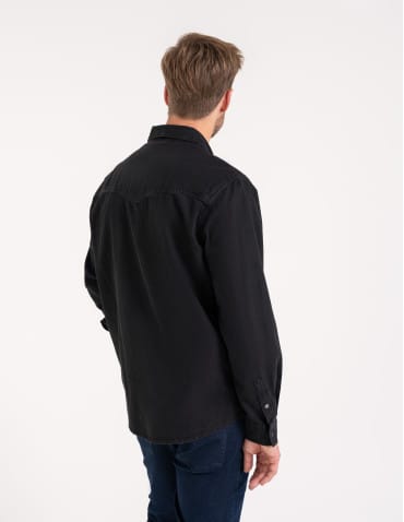 Mężczyzna - Koszula męska jeansowa denim klasyczna CZARNY - produkt 5
