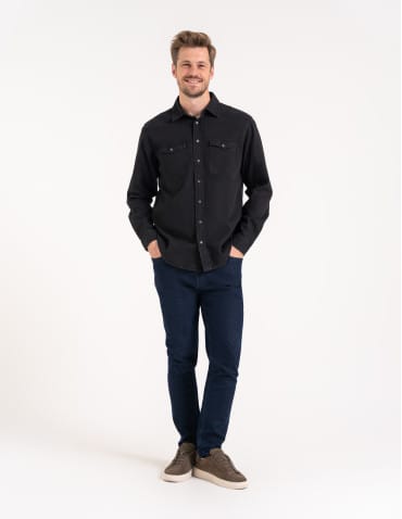 Mężczyzna - Koszula męska jeansowa denim klasyczna CZARNY - produkt 6