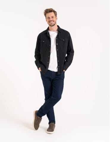 Mężczyzna - Koszula męska jeansowa denim klasyczna CZARNY - produkt 7