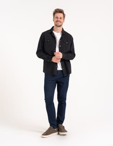 Mężczyzna - Koszula męska jeansowa denim klasyczna CZARNY - produkt 8